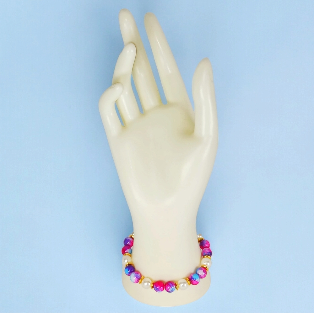 Pearl Multicolor Beads & Shell Charm Bracelet Mermaidcore Coastal Beachy 2000s - Picture 6 of 13